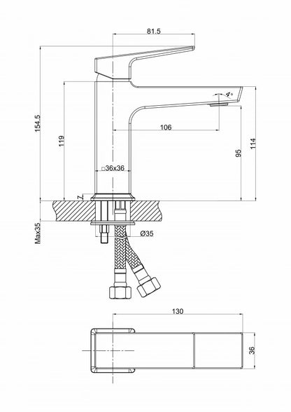 BATERIJA ZA LAVABO MINOTTI QUADRA NEW MAT CRNA