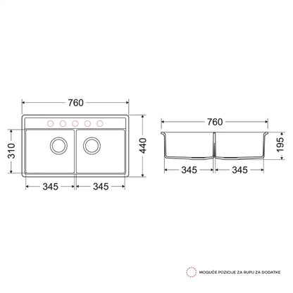 GRANITNA SUDOPERA MILO METRO 76X44 PURE SAND SA SIFONOM DUPLA