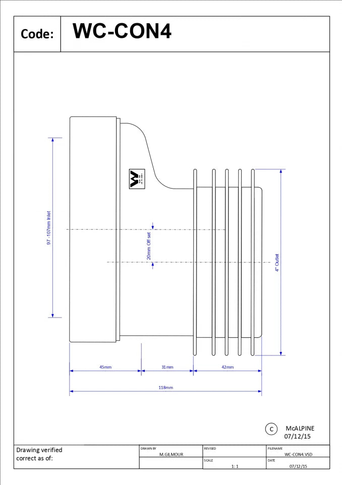 PRIKLJUČAK MCALPINE ZA WC ŠOLJU SIMPLON EXCENTAR 20MM