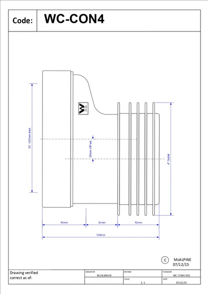 PRIKLJUČAK MCALPINE ZA WC ŠOLJU SIMPLON EXCENTAR 20MM