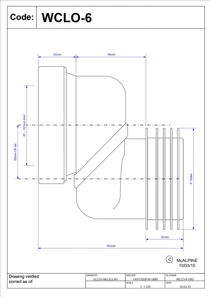 PRIKLJUČAK MCALPINE ZA WC ŠOLJU SIMPLON EXCENTAR 60MM