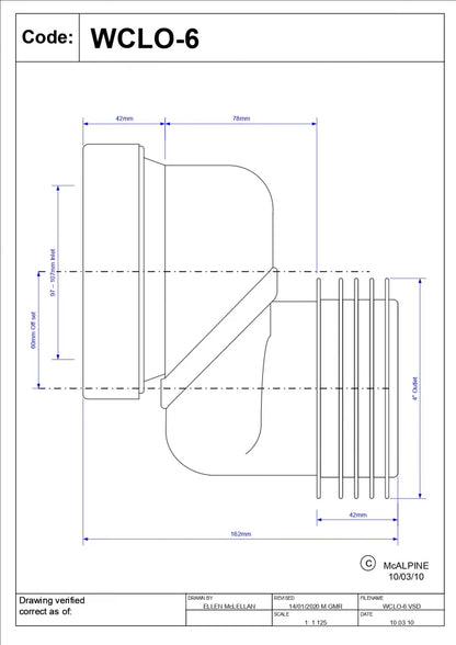 PRIKLJUČAK MCALPINE ZA WC ŠOLJU SIMPLON EXCENTAR 60MM